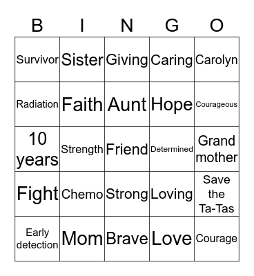 Cancer Survivor Bingo Card