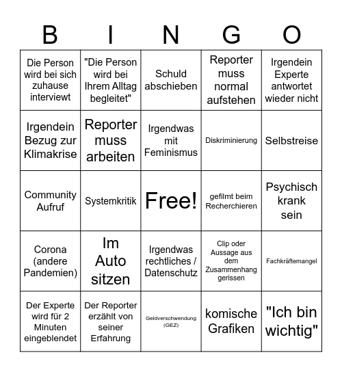 Strg F Bingo Card