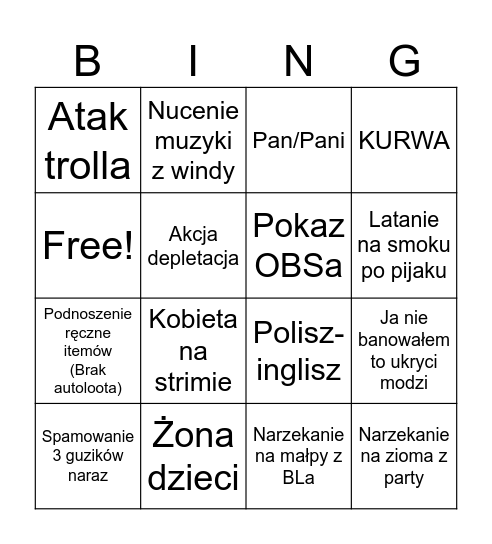 Witamy na strimie Pitutka Bingo Card
