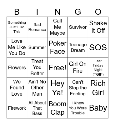 Pop 1 Bingo Card