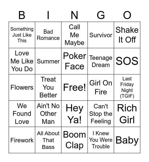 Pop 1 Bingo Card