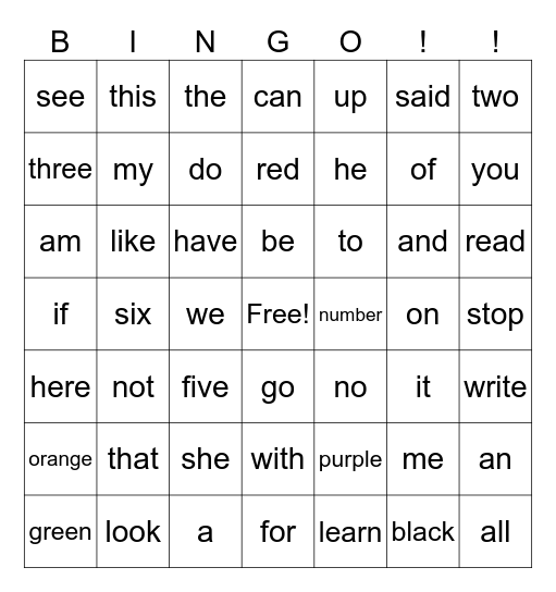 Word Review Bingo Card