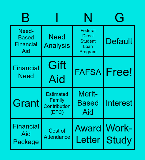 Financial Aide Vocabulary Bingo Card