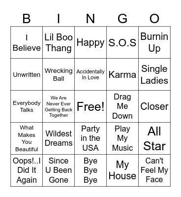 Pop 2 Bingo Card