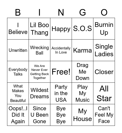 Pop 2 Bingo Card