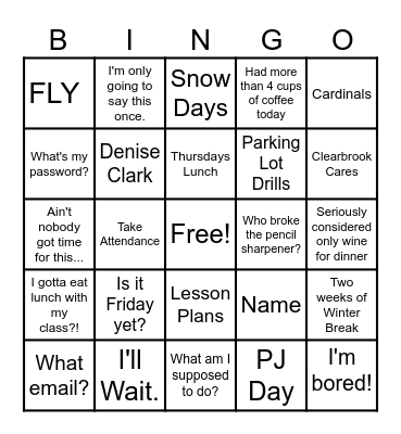 Forced Faculty Fun Bingo Card
