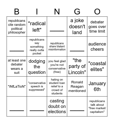 Debate Bingo Card
