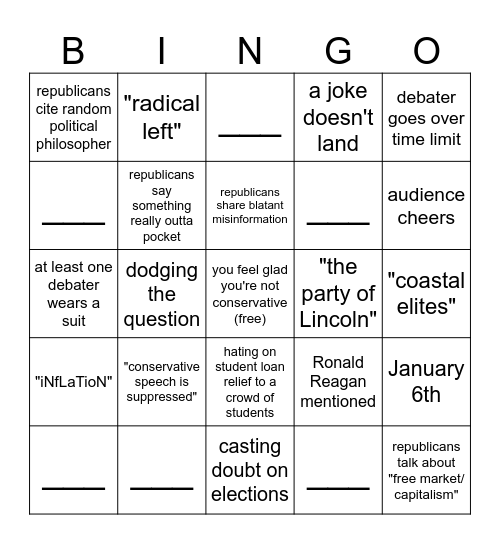 Debate Bingo Card