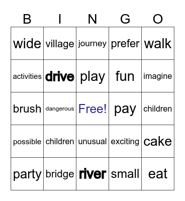 Parts of Speece Bingo Card