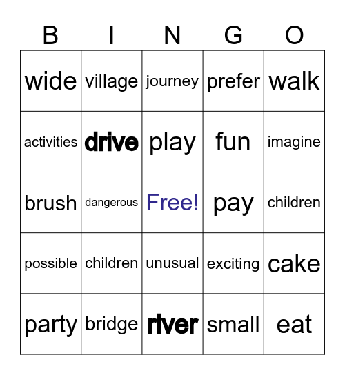 Parts of Speece Bingo Card