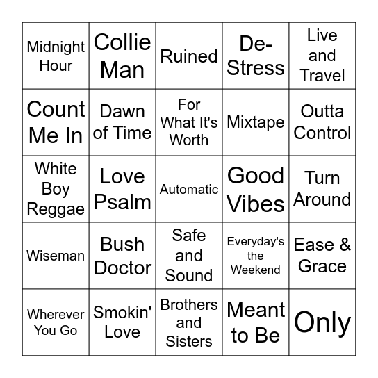 Reggae Mix Bingo Card