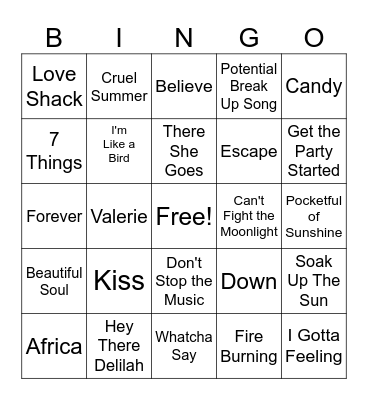 Pop 3 Bingo Card