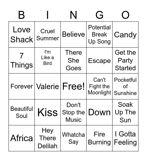 Pop 3 Bingo Card