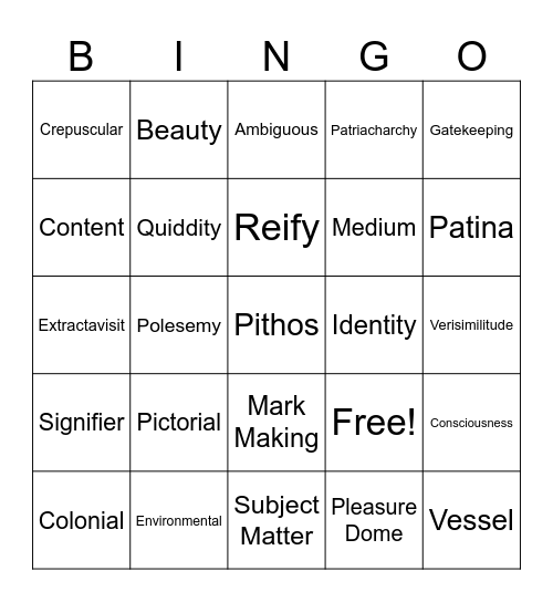 @caitlinezellwaugh @hcwiley Art Jargon BINGO Card
