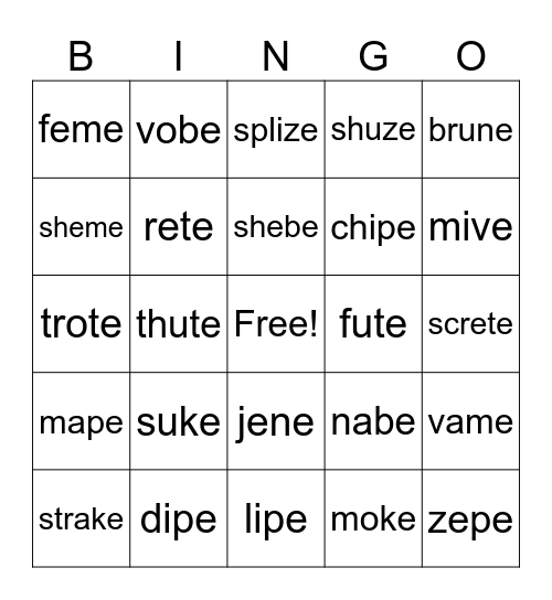 Long Vowels Bingo Card