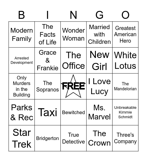 TV Shows Bingo Card