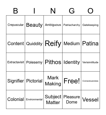 @caitlinezellwaugh @hcwiley Art Jargon BINGO Card