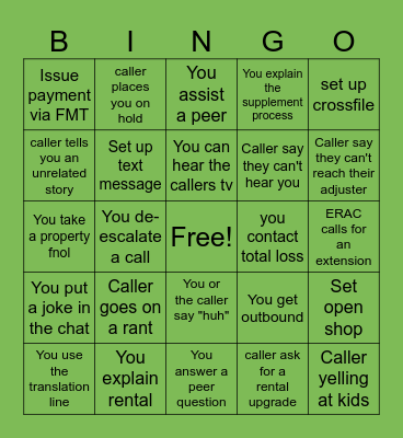 Team Donaldson Bingo Card