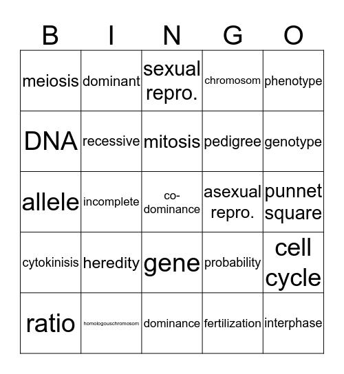 Genetics Think-Tac-Toe Bingo Card