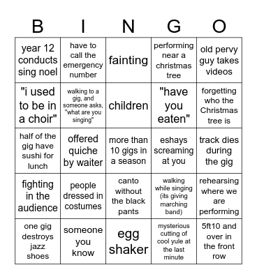 Australian Girls' Choir Carols Season Bingo Card