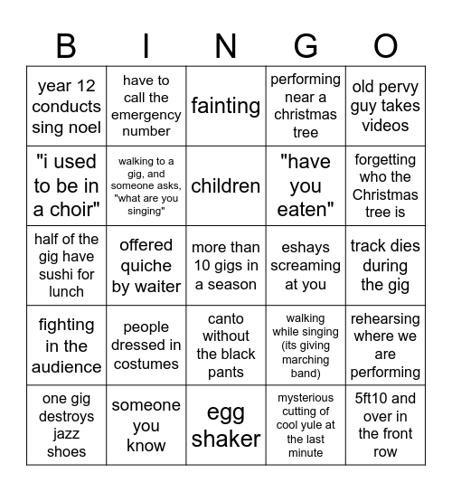 Australian Girls' Choir Carols Season Bingo Card