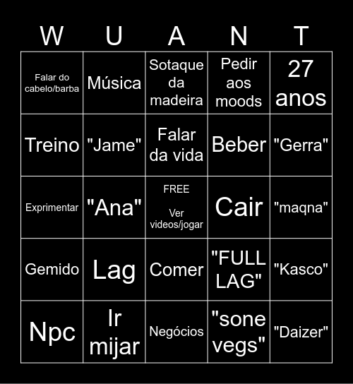 Wuant bingoh Bingo Card