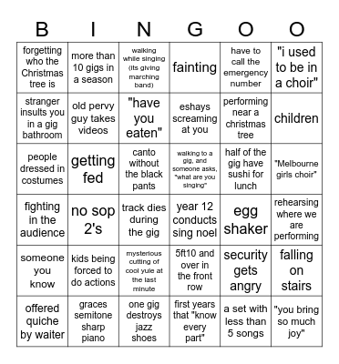 AGC Carols Season Bingo Card