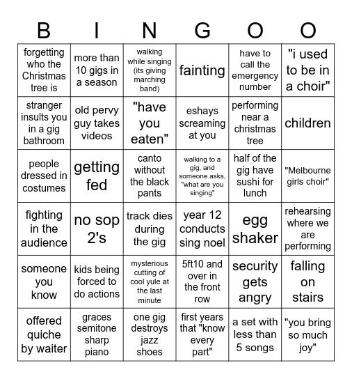 AGC Carols Season Bingo Card