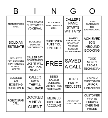 Call Center Bingo Card