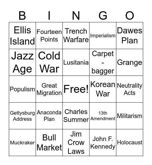 U.S. Bingo Card