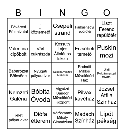 Intézménynevek Bingo Card