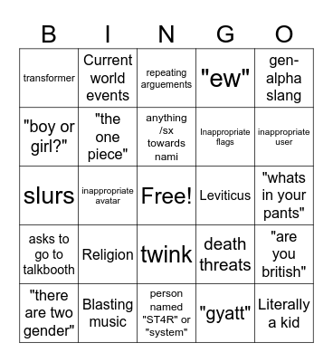 Untitled Bingo Card