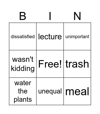 listening Bingo Card