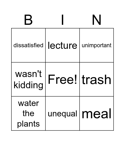 listening Bingo Card