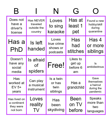 Virtual Icebreaker Bingo Card