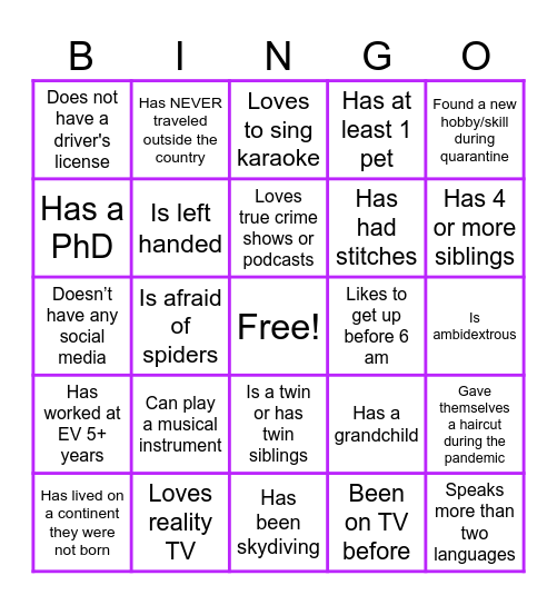 Virtual Icebreaker Bingo Card