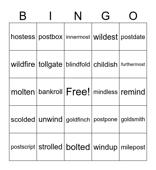 Wild Old Words Bingo Card