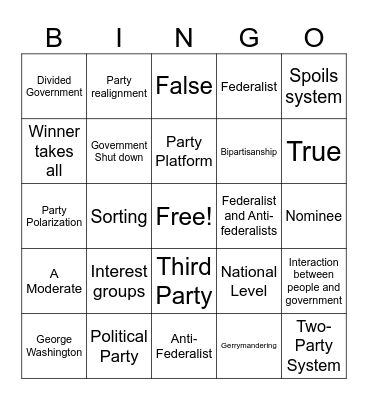Gov. A Unit 5 Review Bingo Card