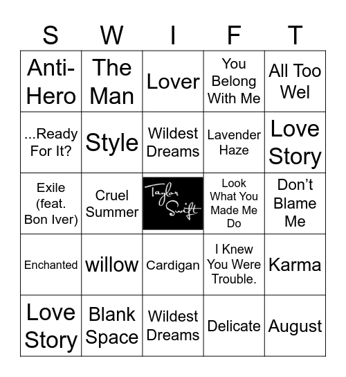 TAYLOR Bingo Card