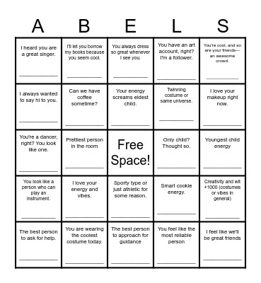 ABELS GTKY(Getting To Know You) BINGO CARD Bingo Card
