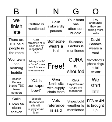 Town Hall Bingo Card