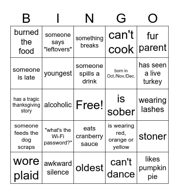 Friendsgiving 2023 Bingo Card