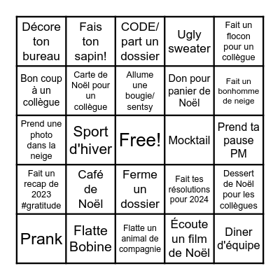 Bingo de l'Avent Bingo Card