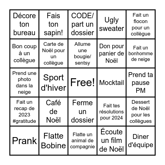 Bingo de l'Avent Bingo Card