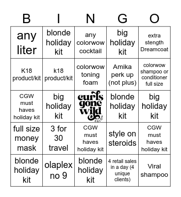 CURLS GONE WILD RETAIL BINGO Card