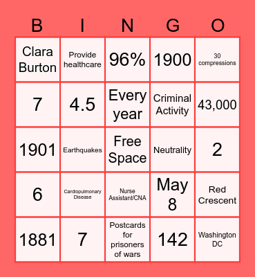 RED CROSS BINGO Card