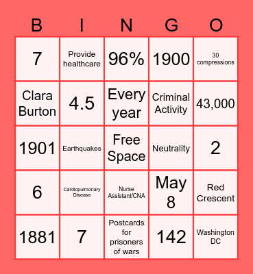 RED CROSS BINGO Card