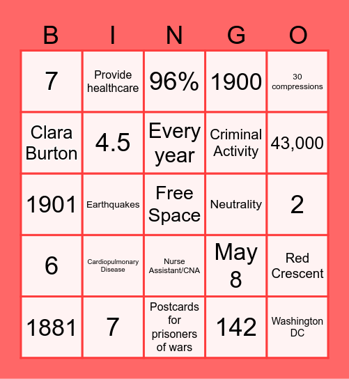 RED CROSS BINGO Card