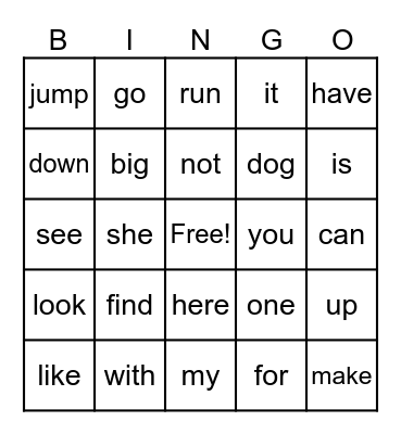 SIGHT WORDS Bingo Card