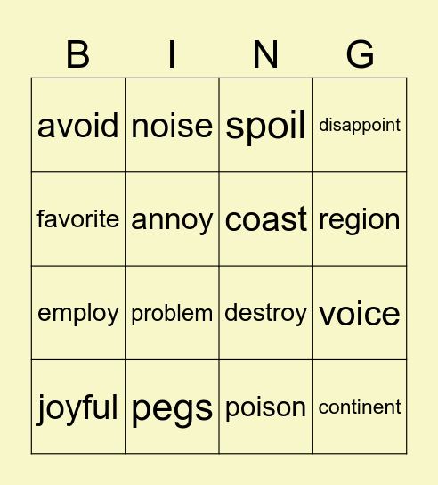 Set 5 Oy and Oi Bingo Sheet Bingo Card